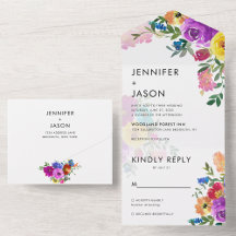 Elegant Bold Color Rozen and Peonies Wedding Invit