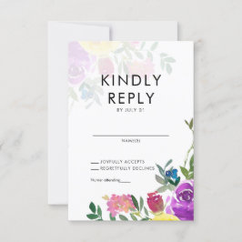 Elegant Bold Colorful Floral Waterverf Wedding RSVP Kaartje