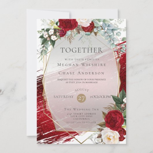 Elegant Bold Crimson Floral en Paint Stroke Kaart (Voorkant)