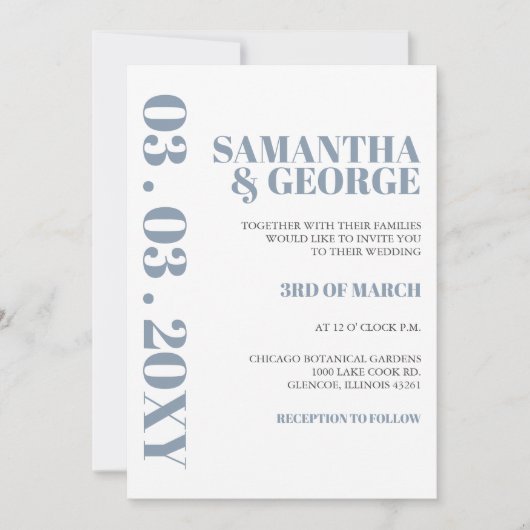 Elegant Bold Dusty Blue Modern Wedding Kaart (Voorkant)