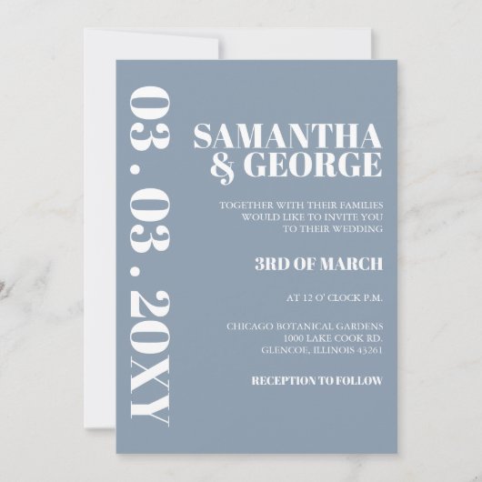 Elegant Bold Dusty Blue Modern Wedding Kaart (Voorkant)