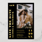 Elegant Bold eenvoudig goud zwart 2 foto's bruilof Folie Uitnodiging (Voorkant)