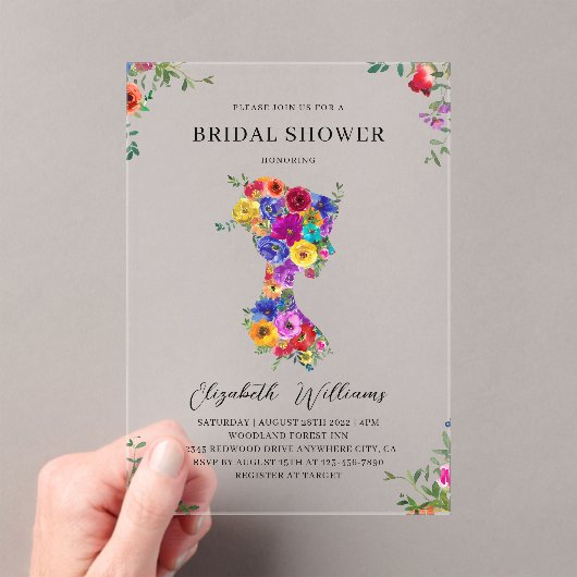 Elegant Bold Floral Woman Silhoutte Vrijgezellenfe Acryl Uitnodigingen (Insitu (Draagbaar))