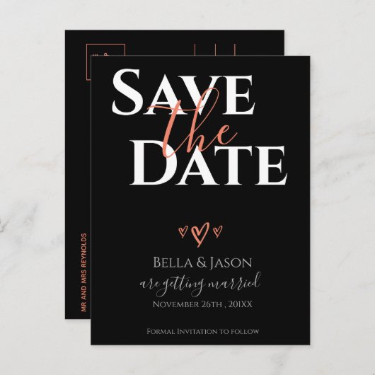 Elegant Bold Font Black Weddenschap bewaar de datu Uitnodiging Briefkaart (Voorkant / Achterkant)