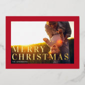 Elegant Bold Gold Merry Christmas Red Lijst Foto Folie Feestdagenkaart (Voorkant)