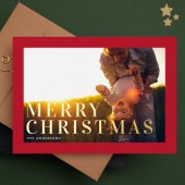 Elegant Bold Gold Merry Christmas Red Lijst Foto Folie Feestdagenkaart