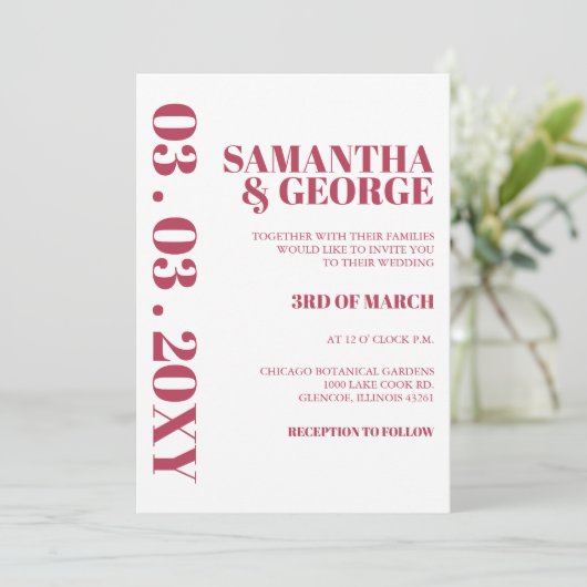 Elegant Bold Magenta retro Modern Wedding Kaart (Staand voorkant)