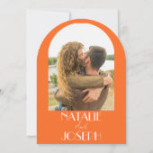 Elegant Bold Orange Retro Photo Arched Wedding Kaart (Achterkant)