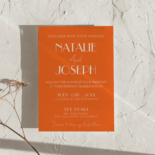 Elegant Bold Orange Stylish Photo QR Code Wedding Kaart