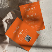 Elegant Bold Orange Stylish QR Code Wedding Kaart