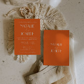 Elegant Bold Orange Stylish Retro Wedding Kaart