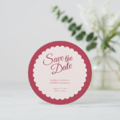Elegant Bold Pink Script Scallop Weduwfoto Save The Date (Staand voorkant)