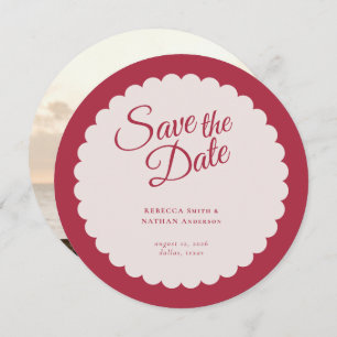 Elegant Bold Pink Script Scallop Weduwfoto Save The Date
