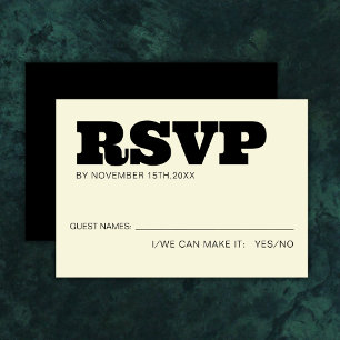 Elegant Bold RSVP Typografie Zwart Ecru Bruiloft