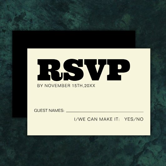 Elegant Bold RSVP Typografie Zwart Ecru Bruiloft