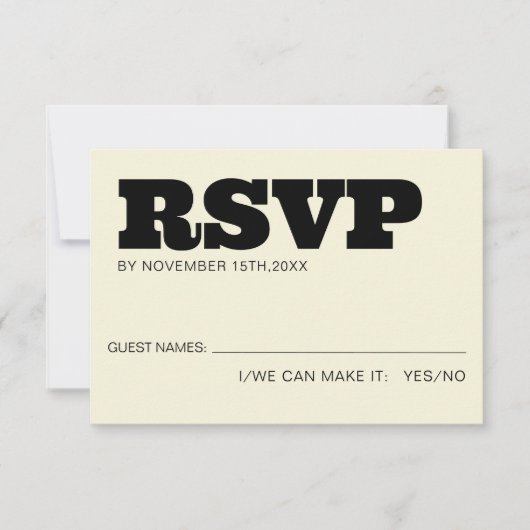 Elegant Bold RSVP Typografie Zwart Ecru Bruiloft (Voorkant)