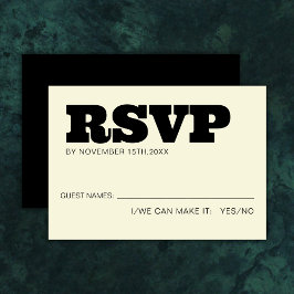 Elegant Bold RSVP Typografie Zwart Ecru Bruiloft Kaartje