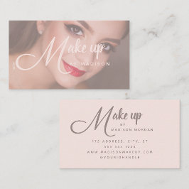 Elegant Bold Script Blush Pink Photo Makeup Visitekaartje