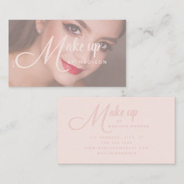 Elegant Bold Script Blush Pink Photo Makeup Visitekaartje
