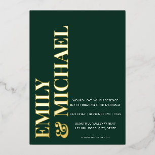 Elegant Bold Typography Emerald Minimal Wedding Folie Uitnodiging