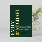 Elegant Bold Typography Emerald Minimal Wedding Folie Uitnodiging (Staand Voorkant)
