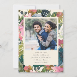 Elegant Bold Watercolor Floral Photo Wedding  Save The Date