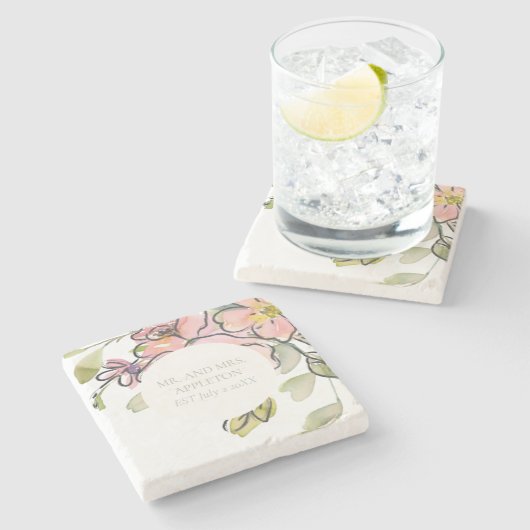 Elegant Bold Waterverf Wildflower Aangepast huweli Stenen Onderzetter (Zijkant)