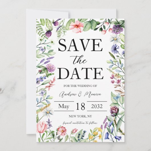 Elegant Bold Wildflower Sage Green Wedding Save The Date (Voorkant)