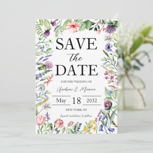 Elegant Bold Wildflower Sage Green Wedding Save The Date (Staand voorkant)