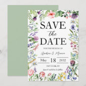Elegant Bold Wildflower Sage Green Wedding Save The Date (Voorkant / Achterkant)