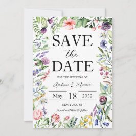 Elegant Bold Wildflower Sage Green Wedding Save The Date