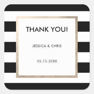 Elegant Bold Zwart Wit Streep Roos Gouden Folie Vierkante Sticker