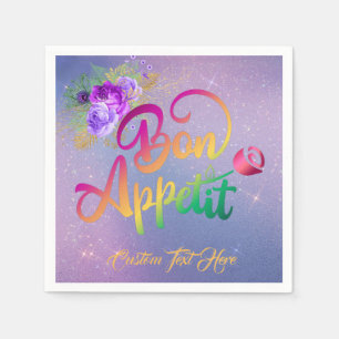 Elegant Bon Appetit Quote Floral Servet