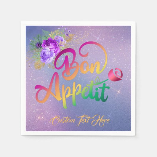 Elegant Bon Appetit Quote Floral Servet (Voorkant)