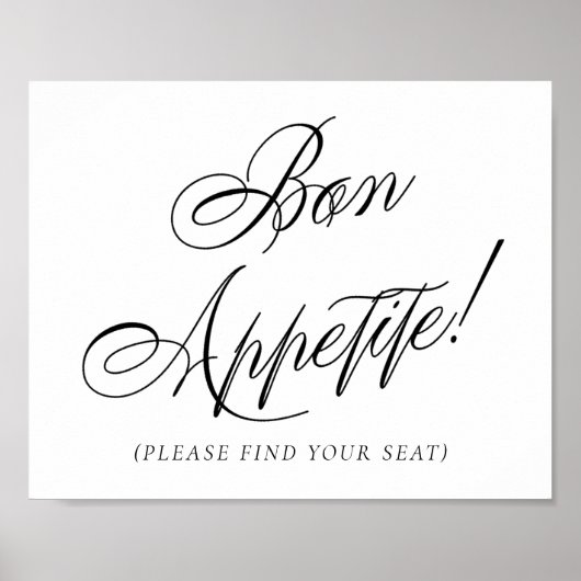 Elegant Bon Appetite Black Calligrafie | Zitplaats Poster (Voorkant)