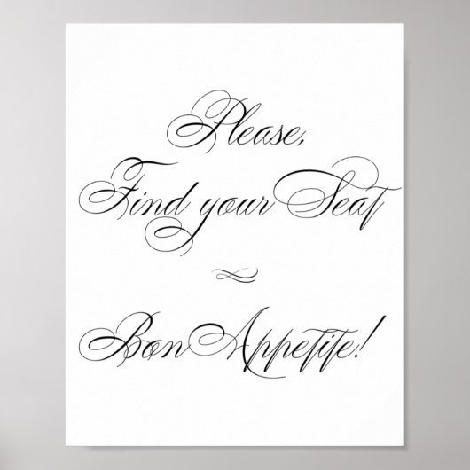 Elegant Bon Appetite Black Calligrafie | Zitplaats Poster (Voorkant)