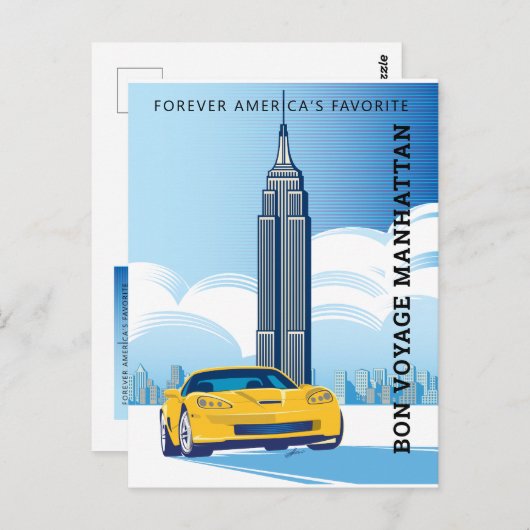Elegant BON VOYAGE MANHATTAN-ontwerp Briefkaart (Voorkant / Achterkant)