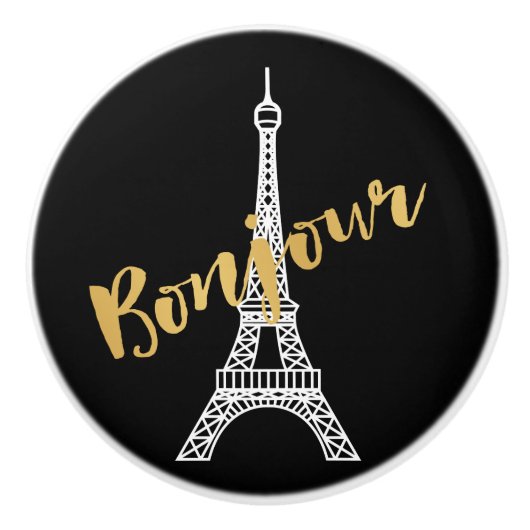 Elegant Bonjour Eiffel Tower Keramische Knop (Voorkant)