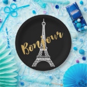Elegant Bonjour Eiffel Tower Papieren Bordje (Feest)