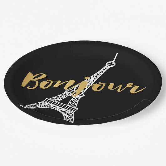 Elegant Bonjour Eiffel Tower Papieren Bordje (Gekanteld)
