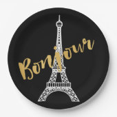 Elegant Bonjour Eiffel Tower Papieren Bordje (Voorkant)
