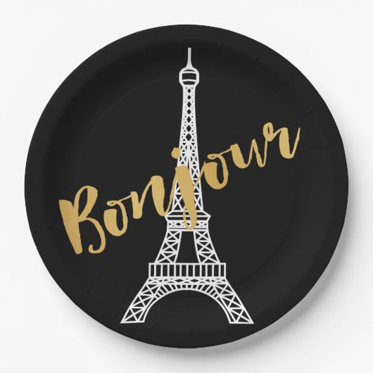 Elegant Bonjour Eiffel Tower Papieren Bordje (Voorkant)