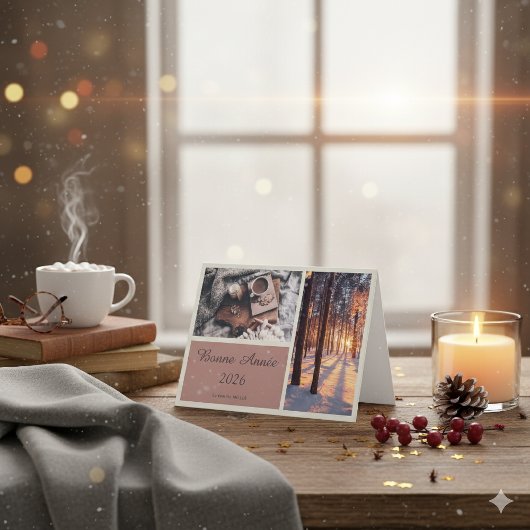 Elegant Bonne Année 2026 Folded Greeting Card Feestdagen Kaart