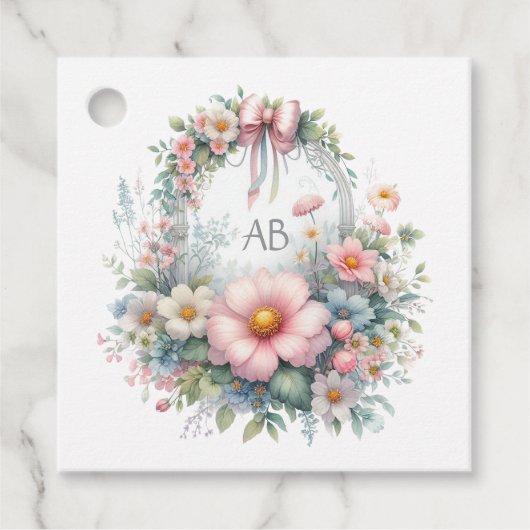 Elegant boog bloemenmonogram Baby shower Bedankjes Labels (Voorkant)