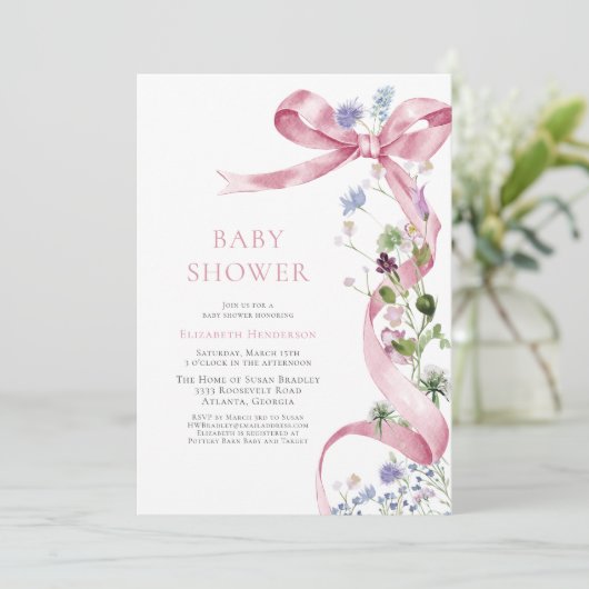 Elegant boog lint Wildflower roze Baby shower Kaart (Staand voorkant)