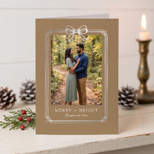 Elegant boogontwerp Merry and Bright koppel foto Folie Feestdagenkaart