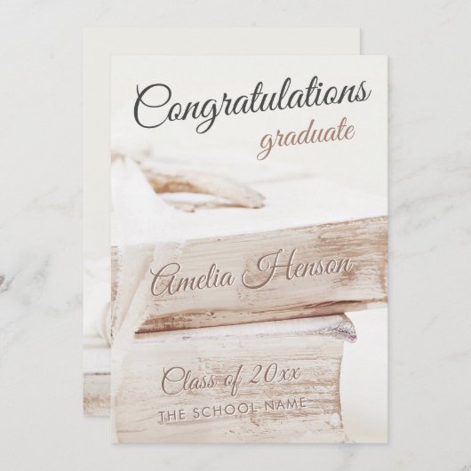 Elegant Book Stack Gefeliciteerd Afstuderen Feestdagenkaart (Voorkant / Achterkant)