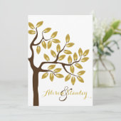 Elegant boom met gouden folie verlaat moderne brui kaart (Staand voorkant)