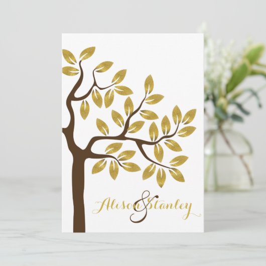 Elegant boom met gouden folie verlaat moderne brui kaart (Staand voorkant)