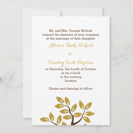 Elegant boom met gouden folie verlaat moderne brui kaart (Achterkant)